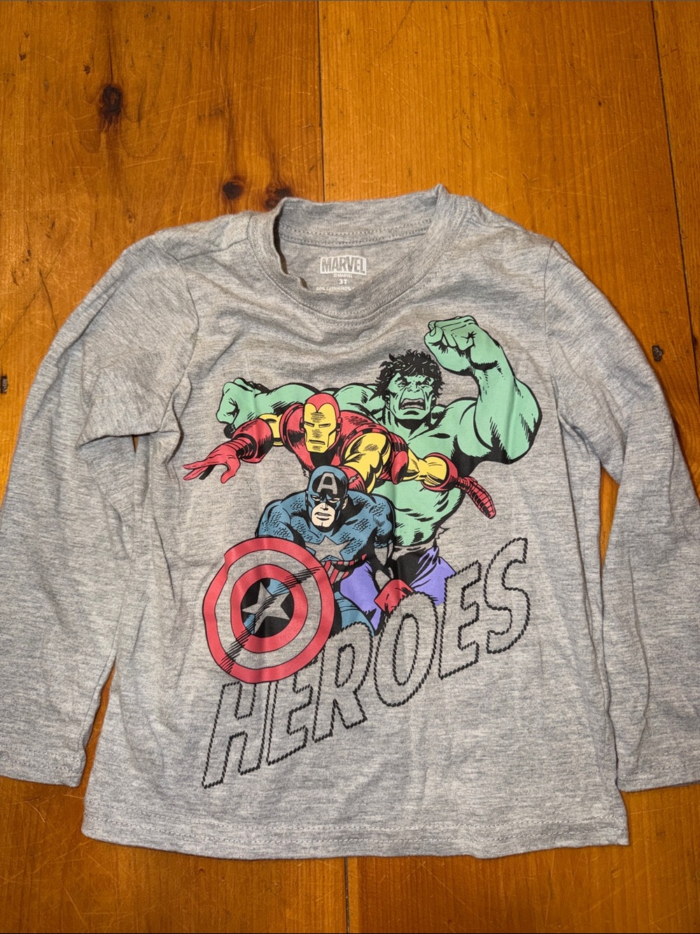 Marvel Kids Gray Superhero Tee with Captain America, Iron Man & Hulk Graphic